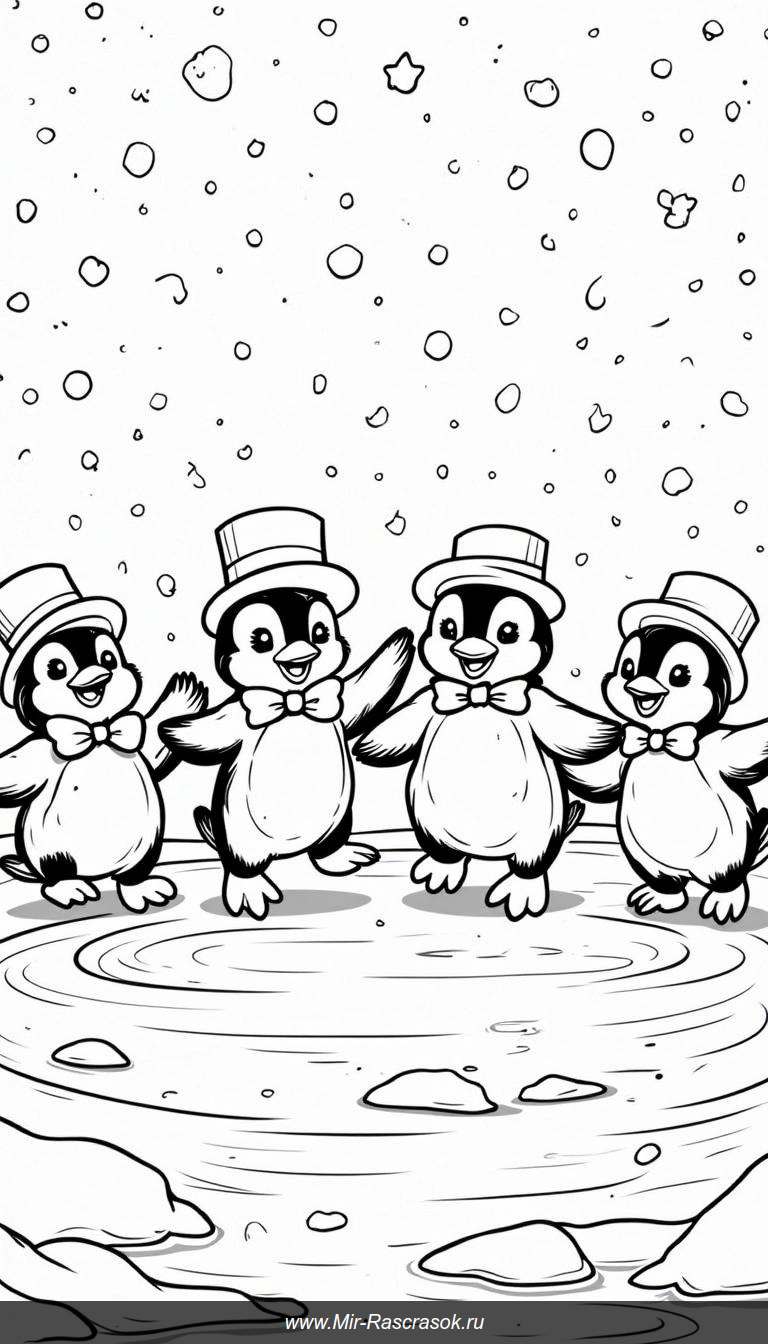 Пингвины в цилиндрах танцуют на льду