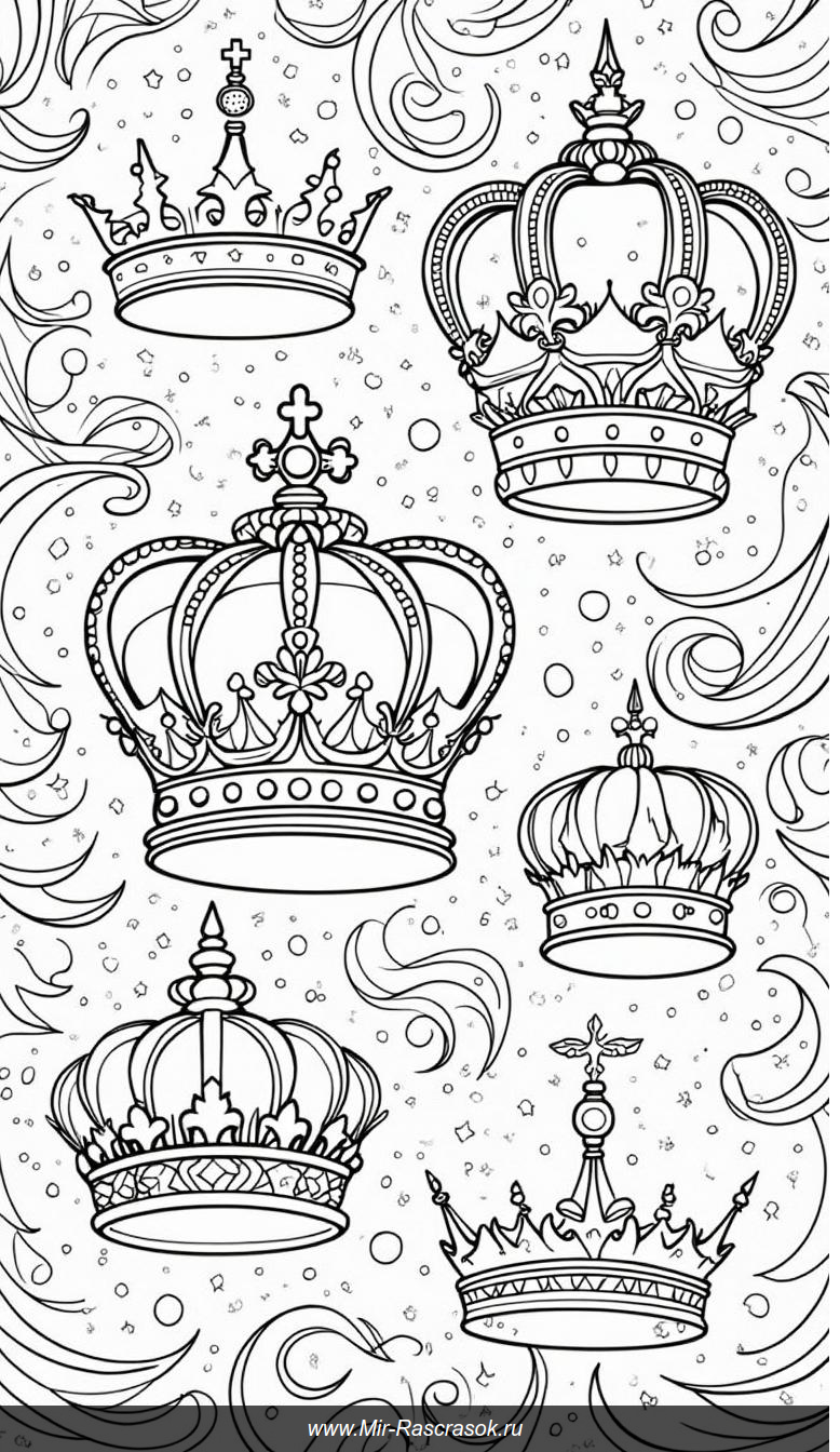 Королевские короны с драгоценностями для раскраски