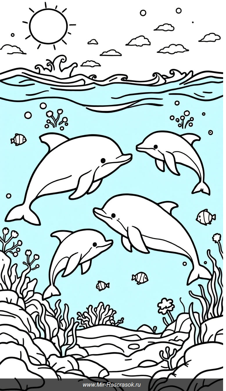 Подводный мир дружелюбных китов и дельфинов для раскрашивания