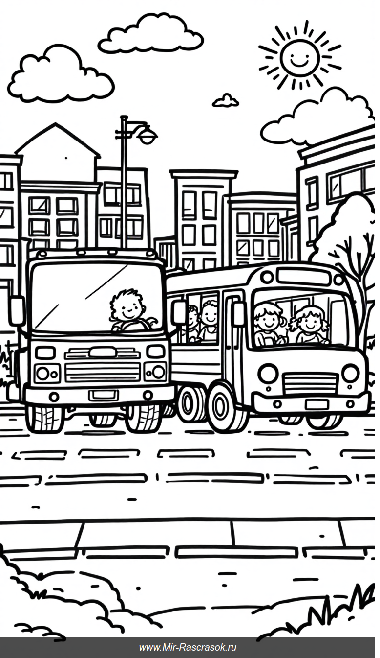 Дружелюбный городской пейзаж для легкой раскраски детей
