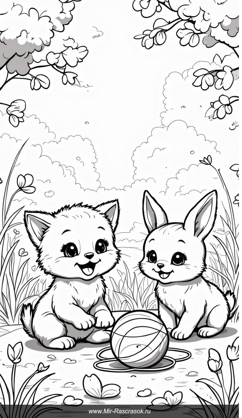 Милые зверята в солнечном лугу