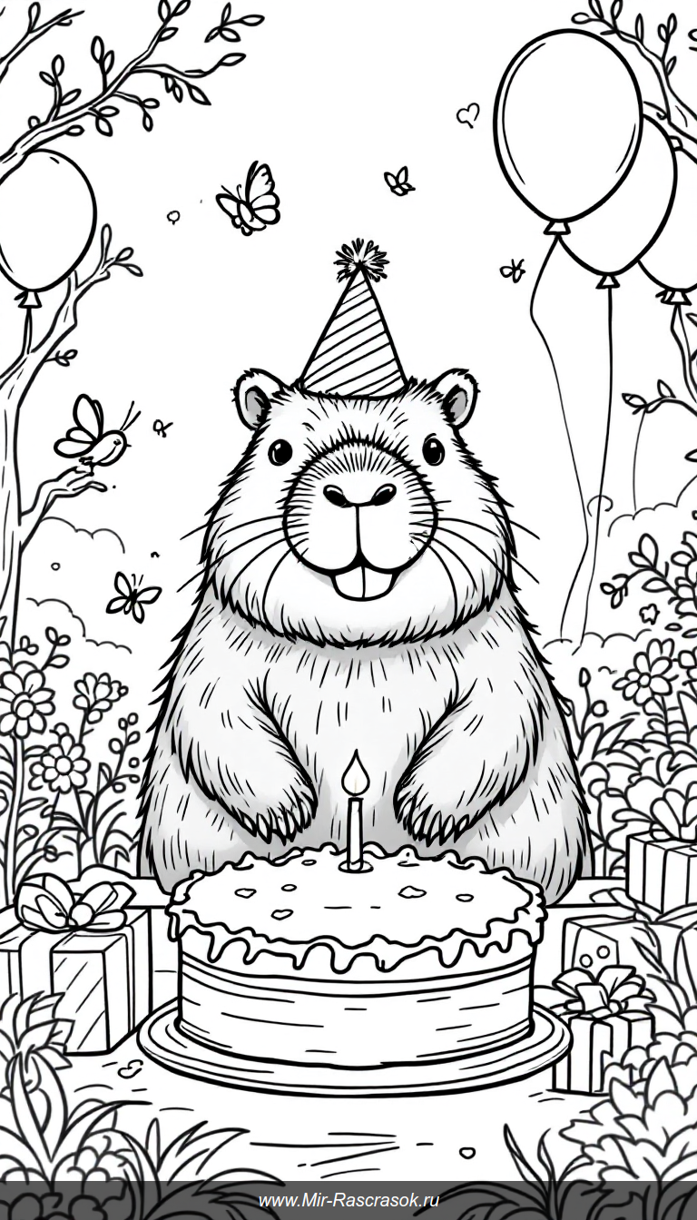 Капибара празднует день рождения весело