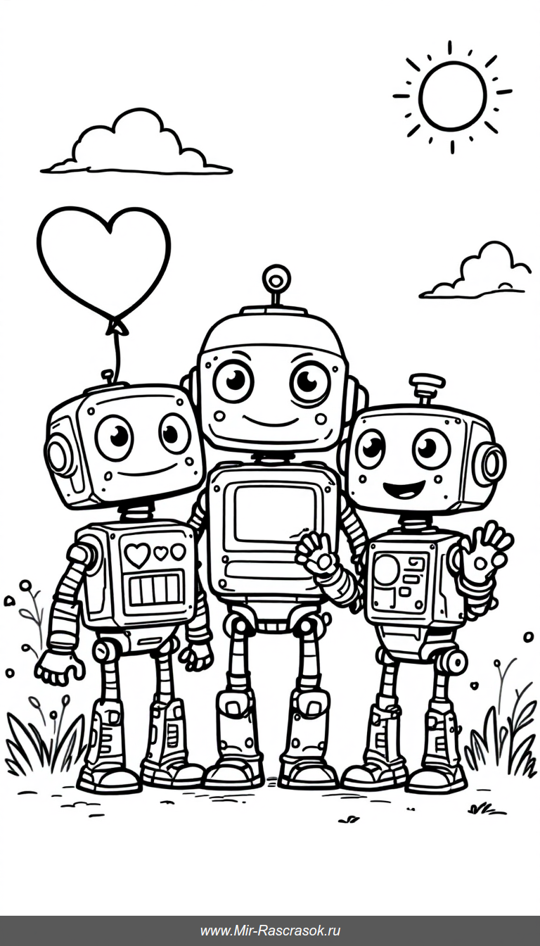 Любите милых роботов🐾 Наши раскраски с дружелюбными роботами 🤖 подарят детям радость и развивают творчество 🎨 Простой и понятный дизайн идеально подходит для малышей🌟
