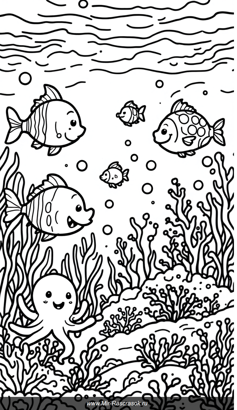Веселый подводный мир для раскрашивания детям