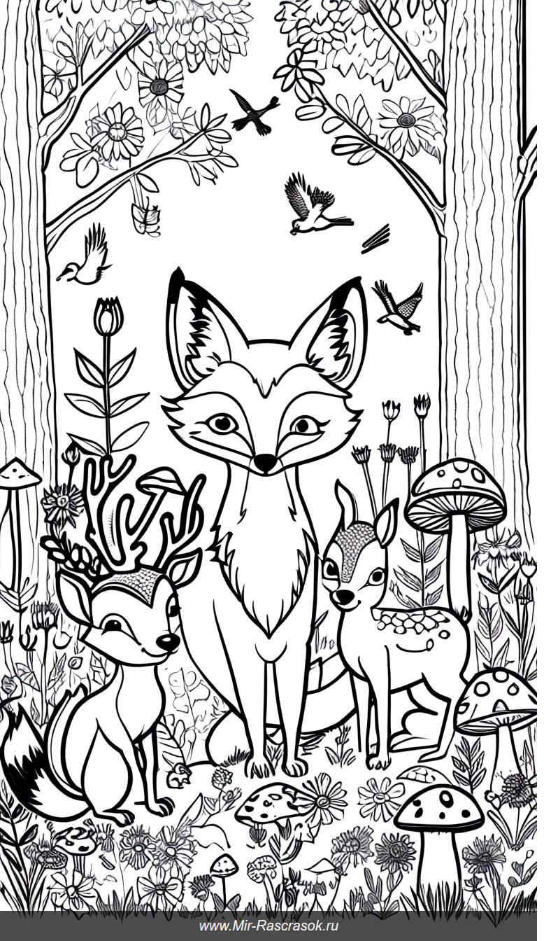Лесные друзья в раскраске для творчества и вдохновения