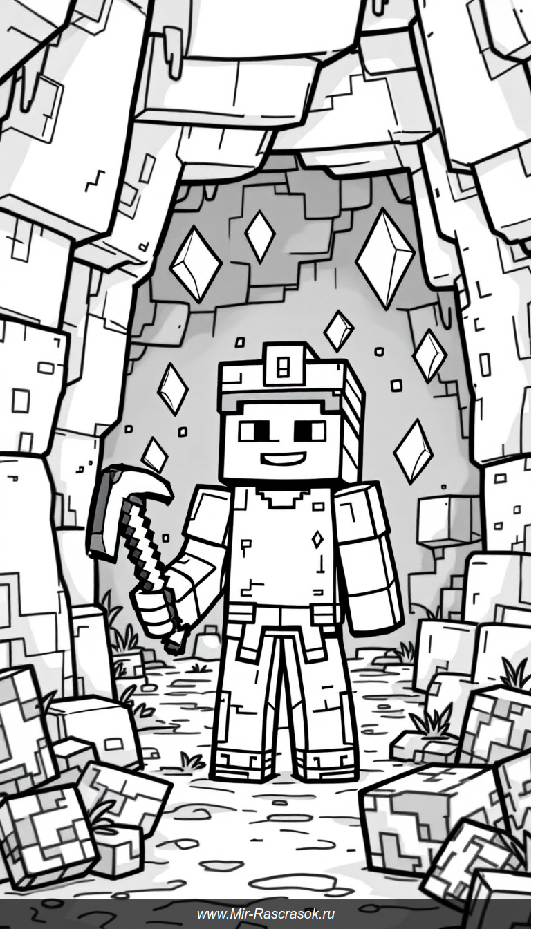 Весёлое приключение в пещере Майнкрафт раскраска для детей