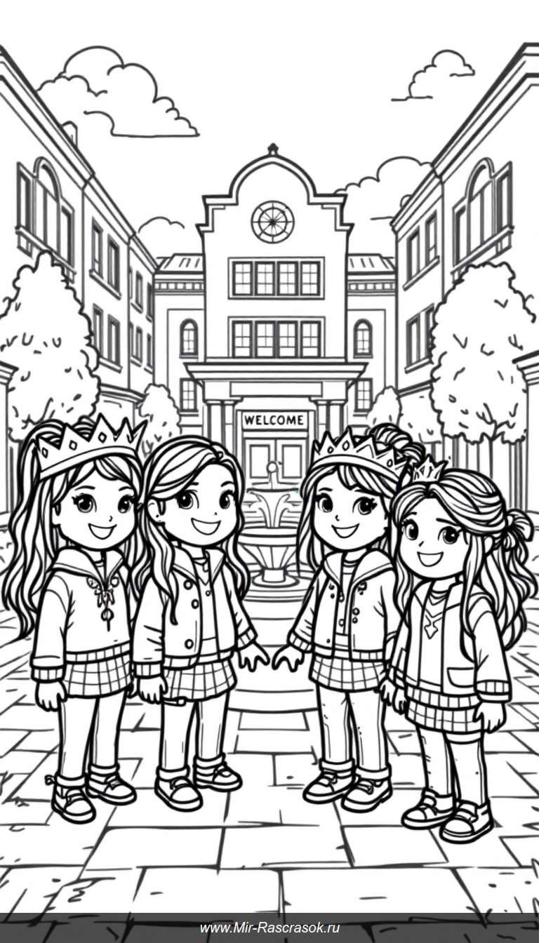 Веселая раскраска школы Roblox Royale High для маленьких художников