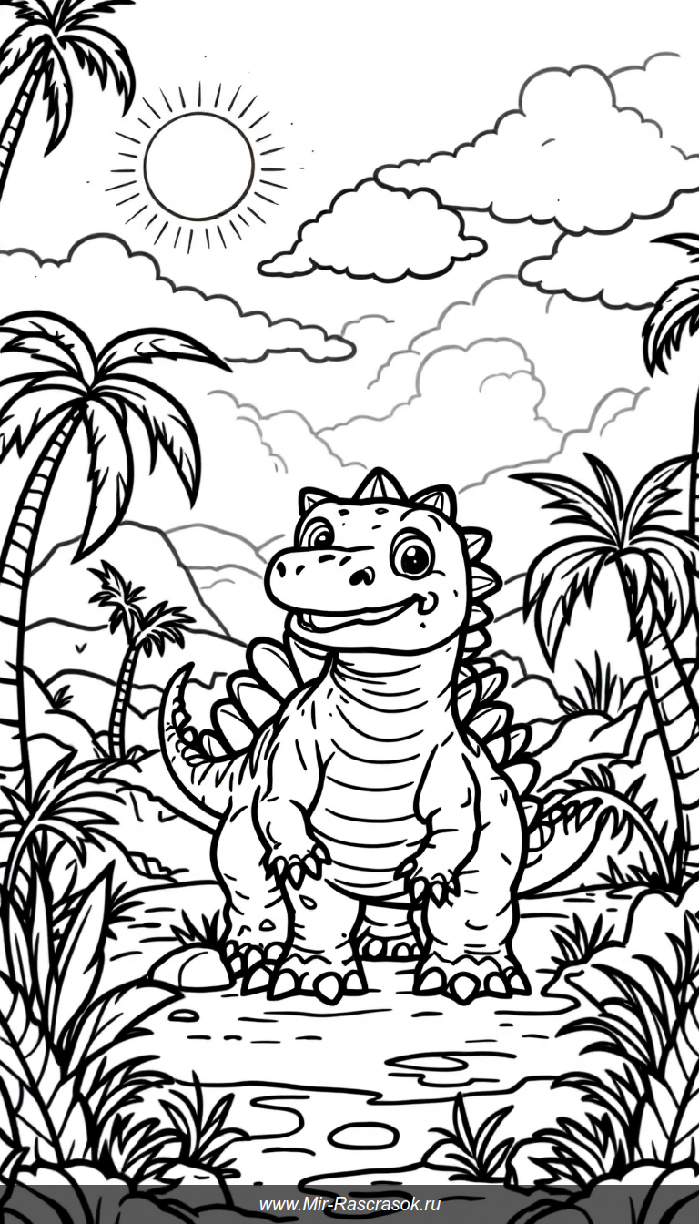 Улыбка стегозавра в раскраске для детей