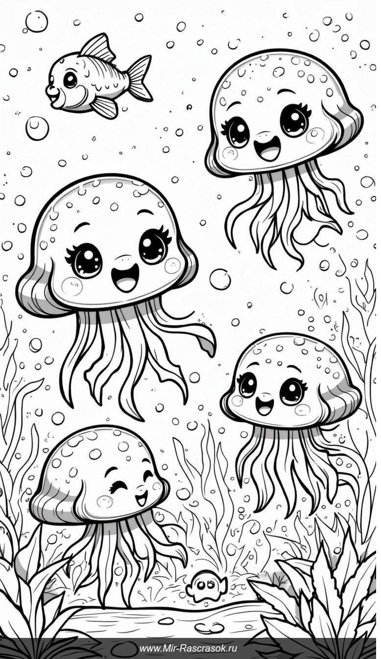 Подводное волшебство: раскрась радостных медуз и кораллы