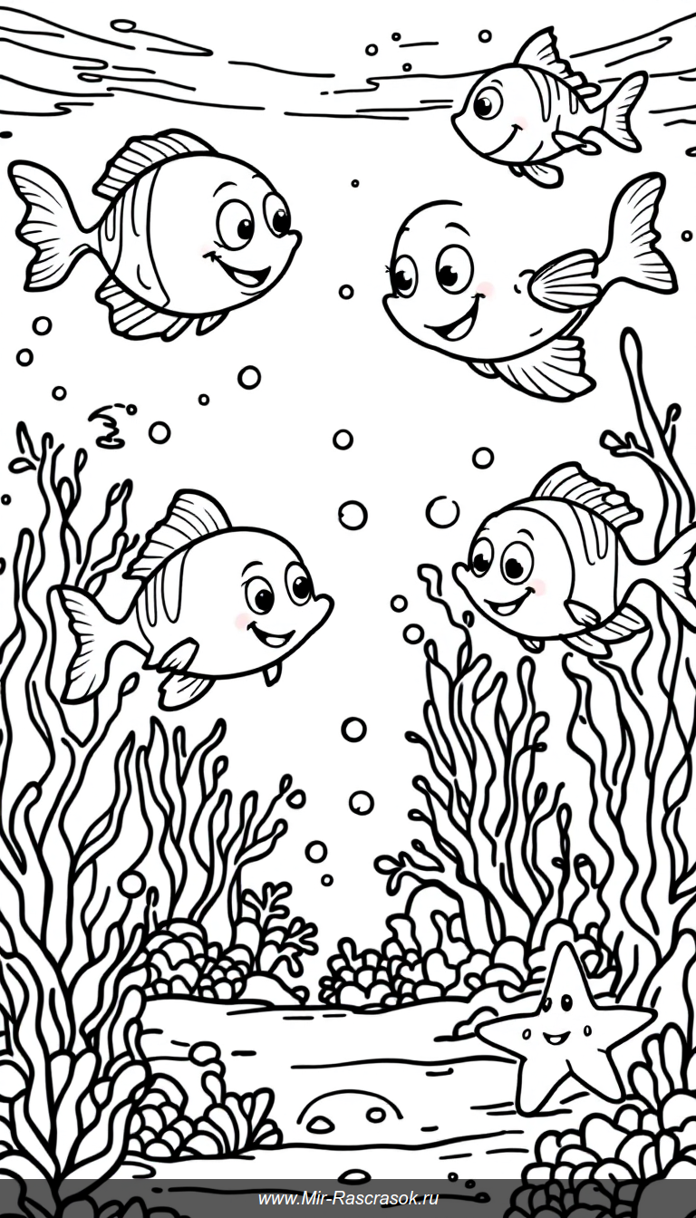 Веселый подводный мир рыбок для раскрашивания
