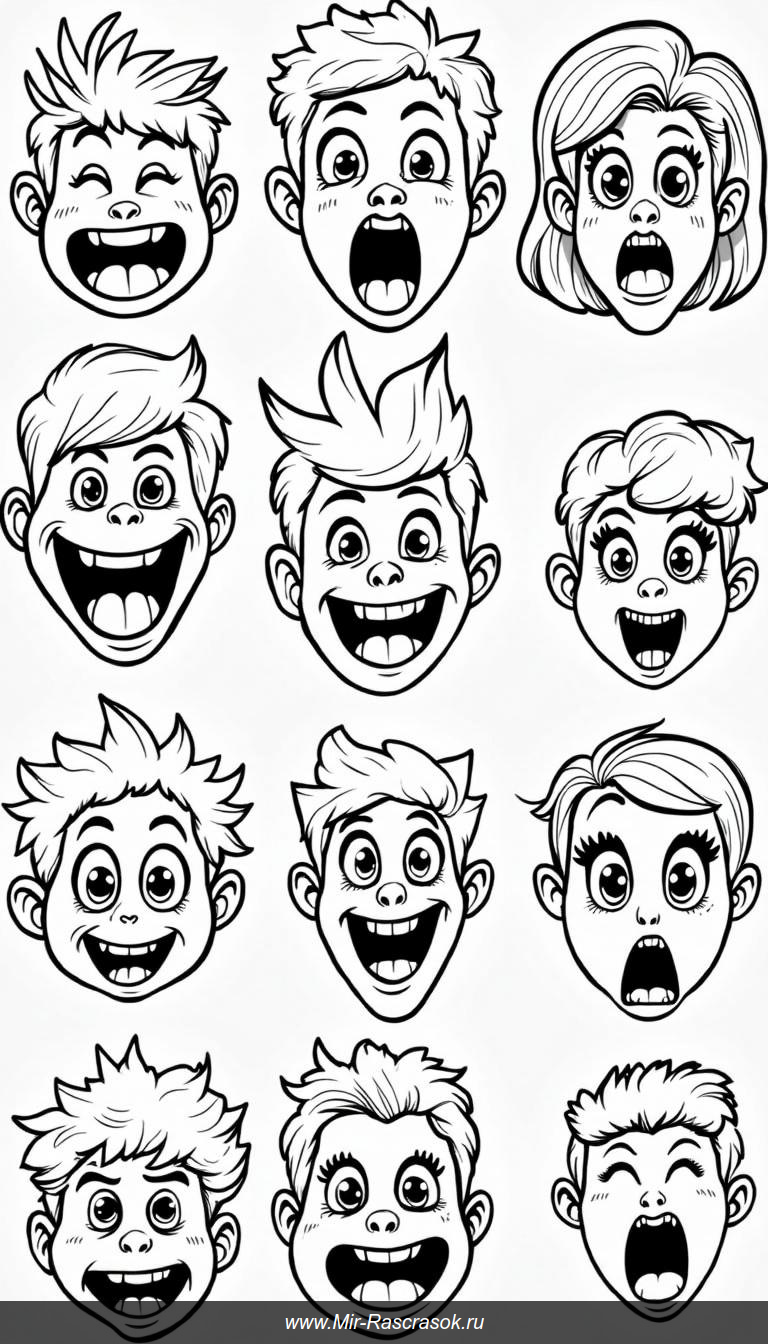 Веселые мордашки для раскрашивания