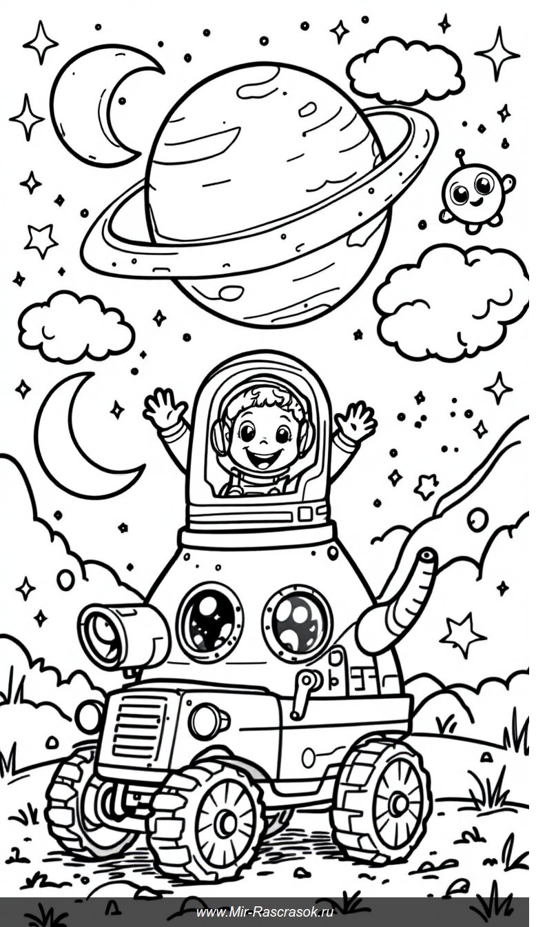 Дружелюбное космическое приключение для раскрашивания детям