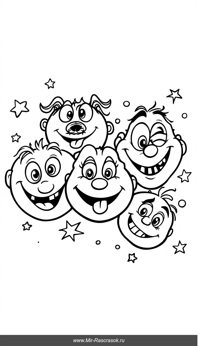Веселые лица для раскрашивания для детей простые и забавные