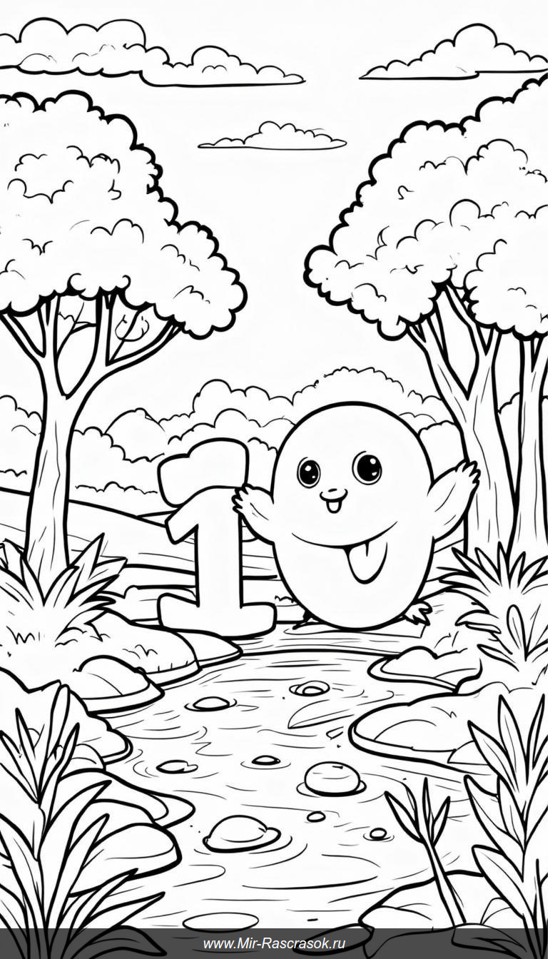 Числа от 1 до 10 в игре прятки среди деревьев и облаков