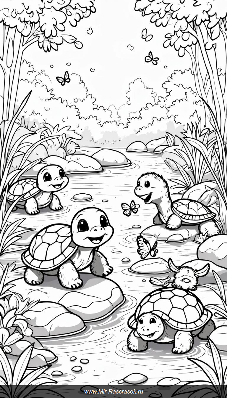 Радостные черепахи на солнце уютного ручья