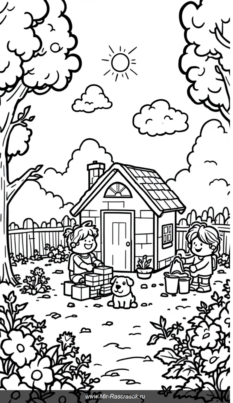 Веселое строительство и садоводство в мире Bloxburg для детской раскраски