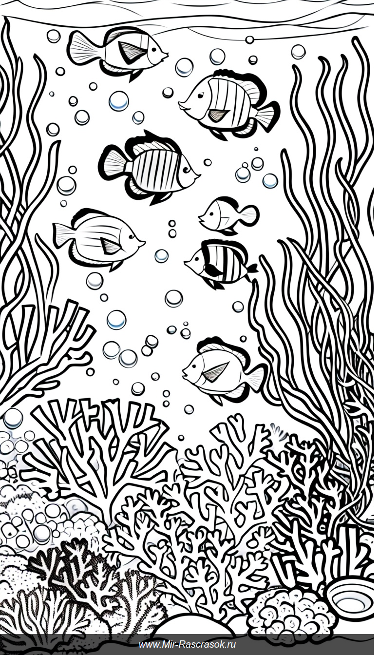 Раскраска Подводный Мир Животных для Детей Исследуй Океан