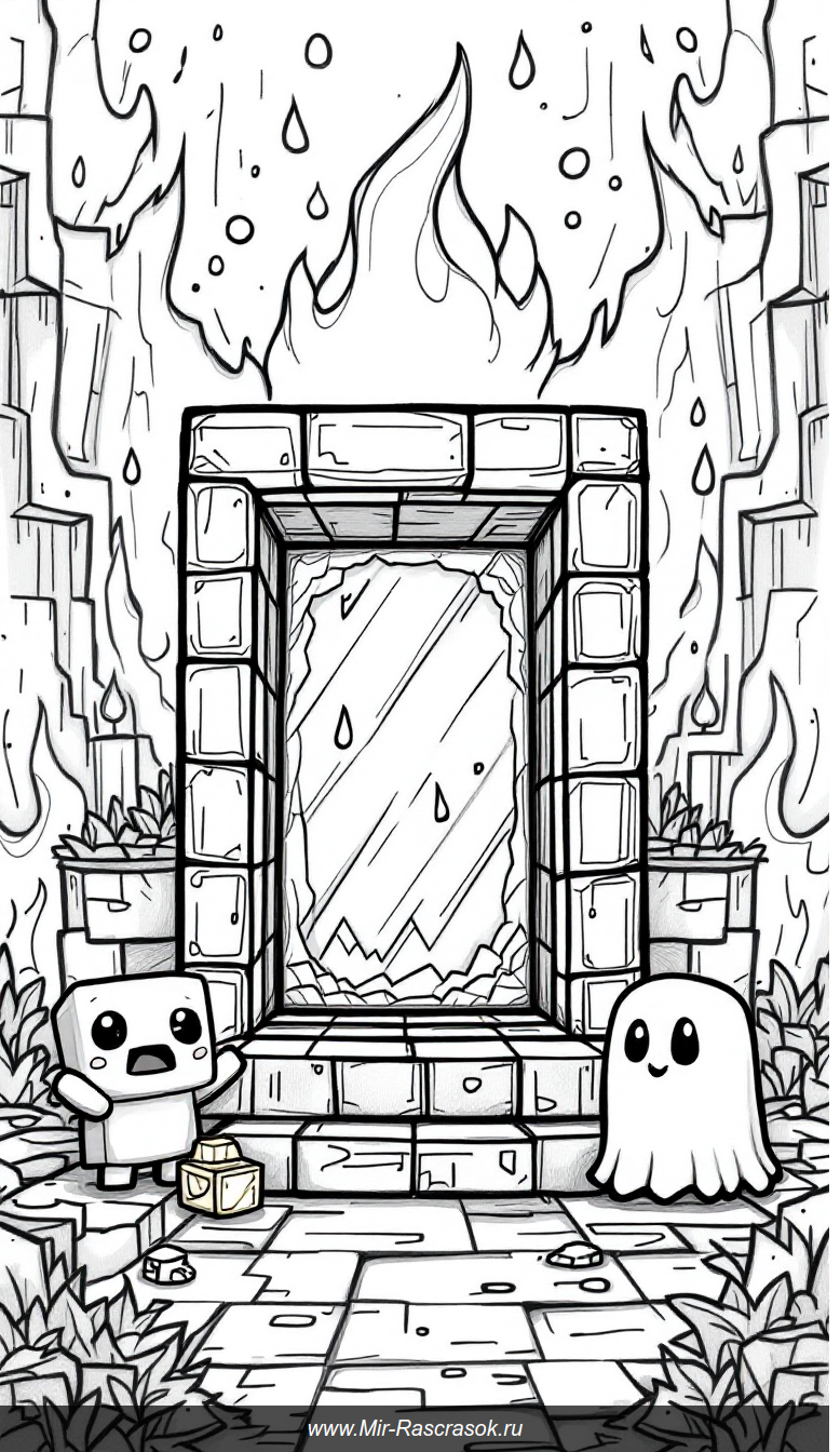 Дружелюбный портал Нижнего мира из Minecraft для детской раскраски