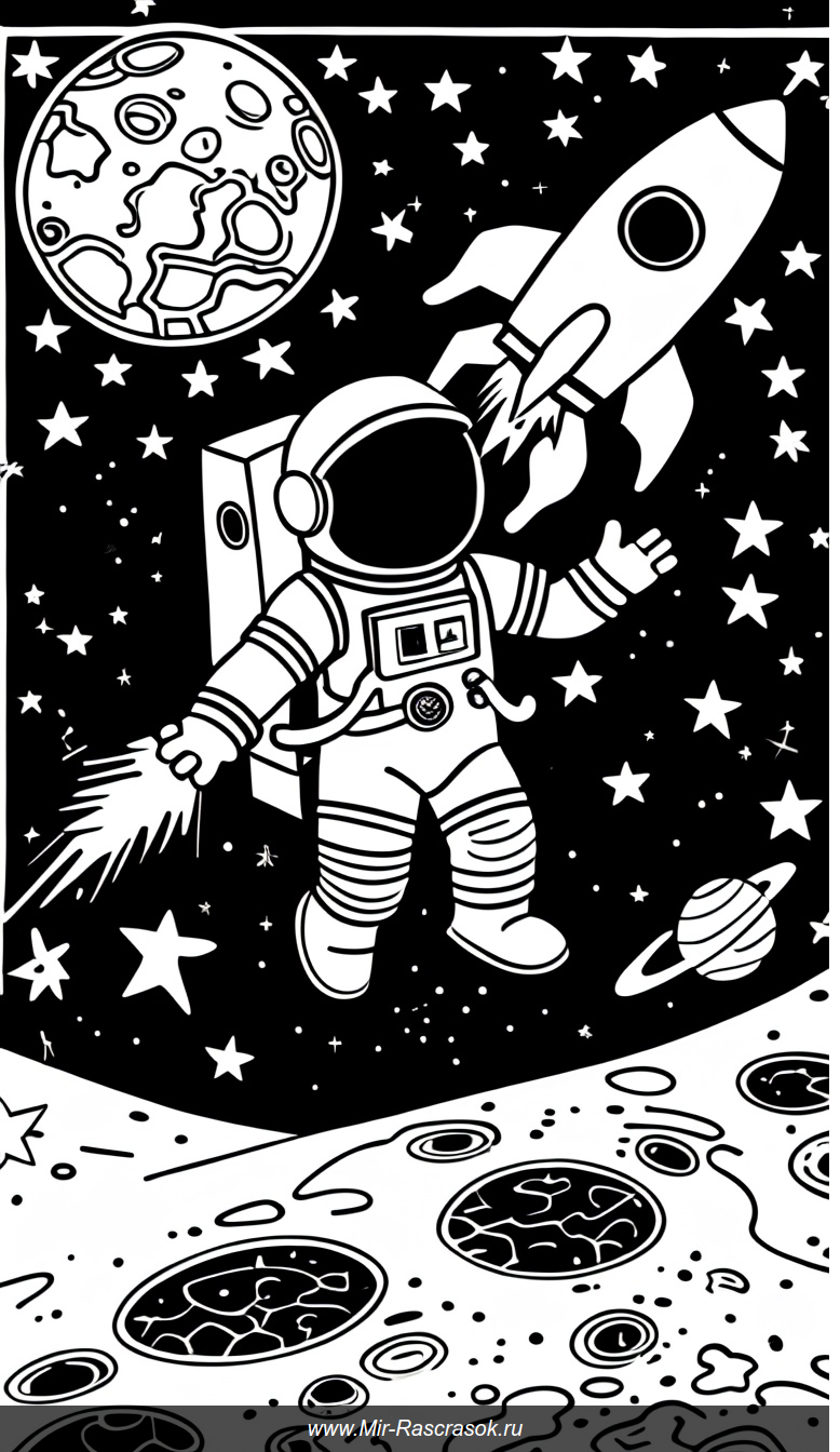 Раскраска Приключения Космонавта в Галактике для Творческого Рисования