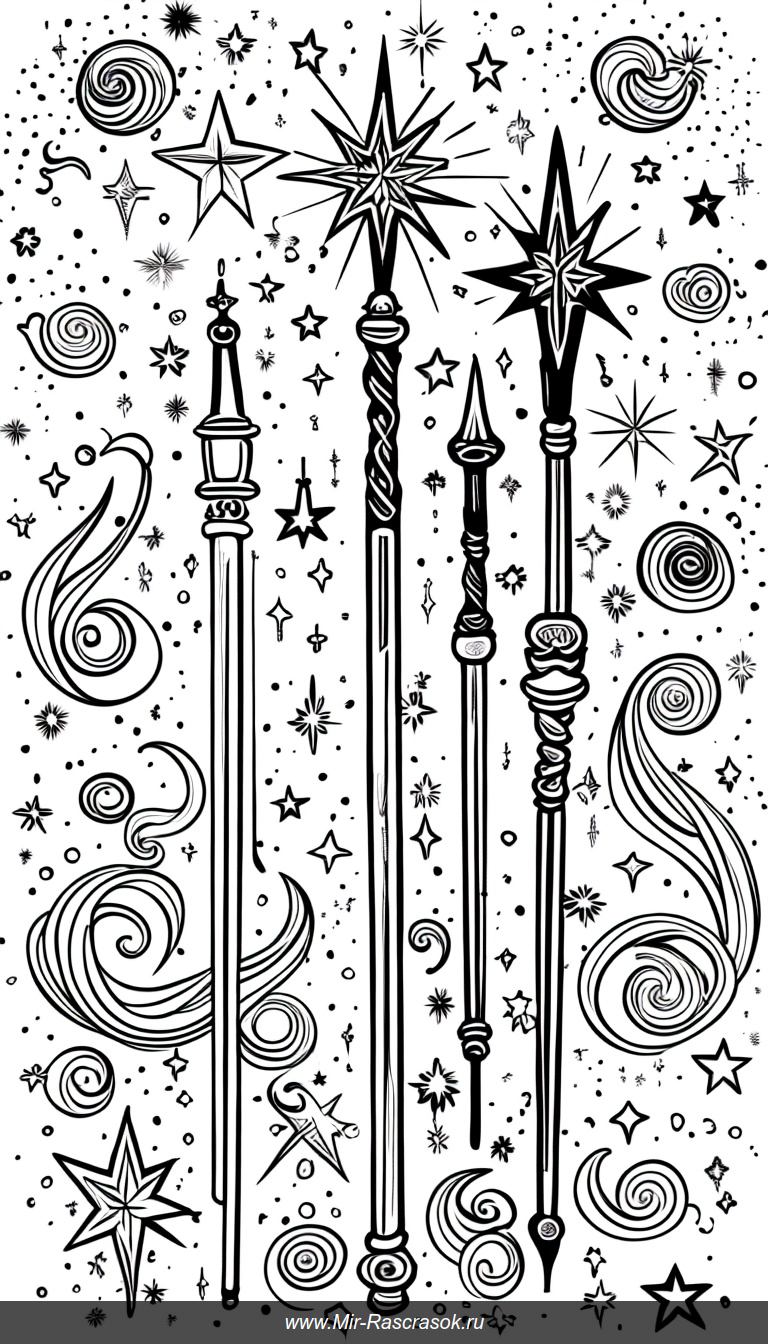 Чарующие волшебные палочки для творческого раскрашивания в раскраске