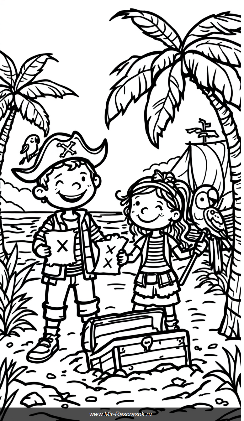 Веселые пиратские приключения на пляже раскраска для детей