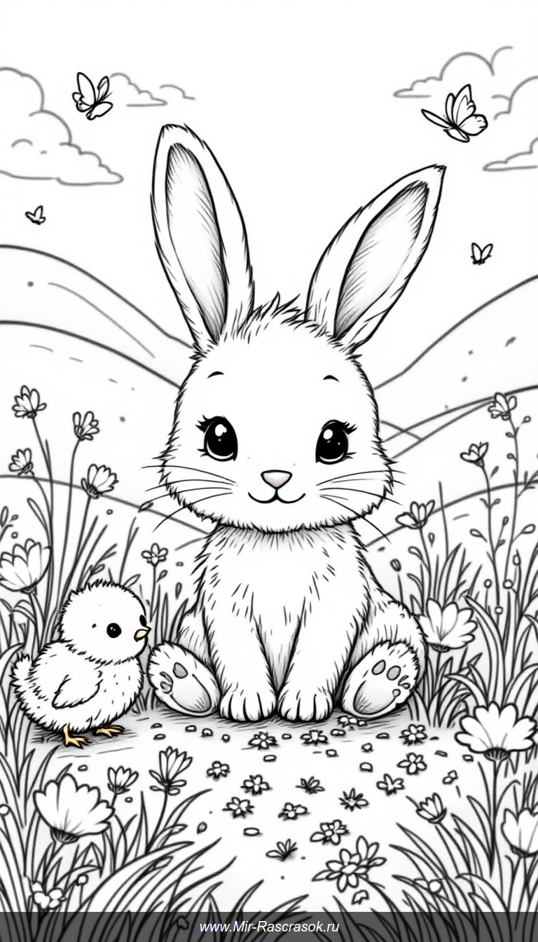 Погрузитесь в мир милых детенышей животных с нашей раскраской 🐰🐥🐱 Простые и дружелюбные рисунки помогут детям развить творческие навыки и весело провести время 🌸🎨 Наслаждайтесь забавными сценками с кроликом, цыпленком и котенком в солнечном луге ☀️🌼