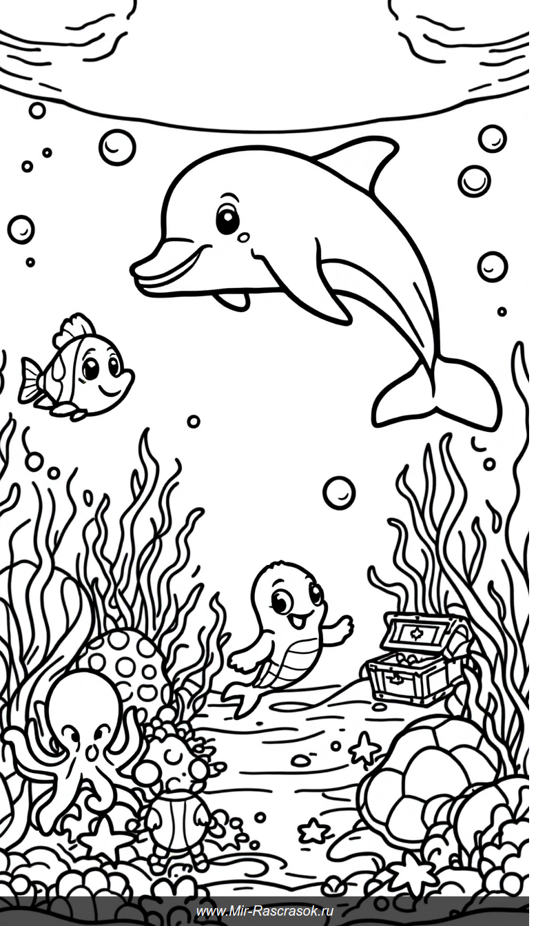 Весёлое подводное приключение для раскрашивания детям