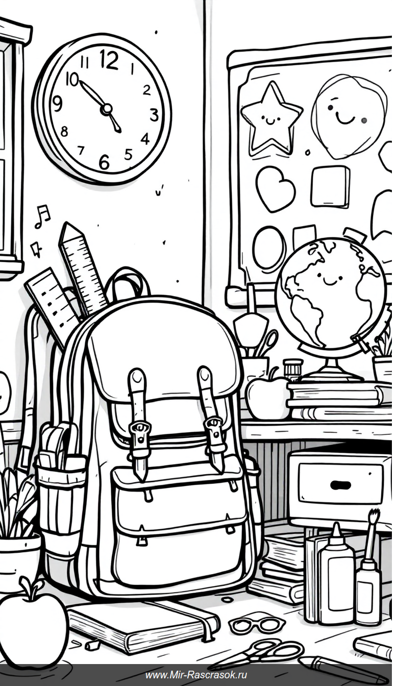 Весёлый уголок в классе для раскрашивания с яркими школьными принадлежностями