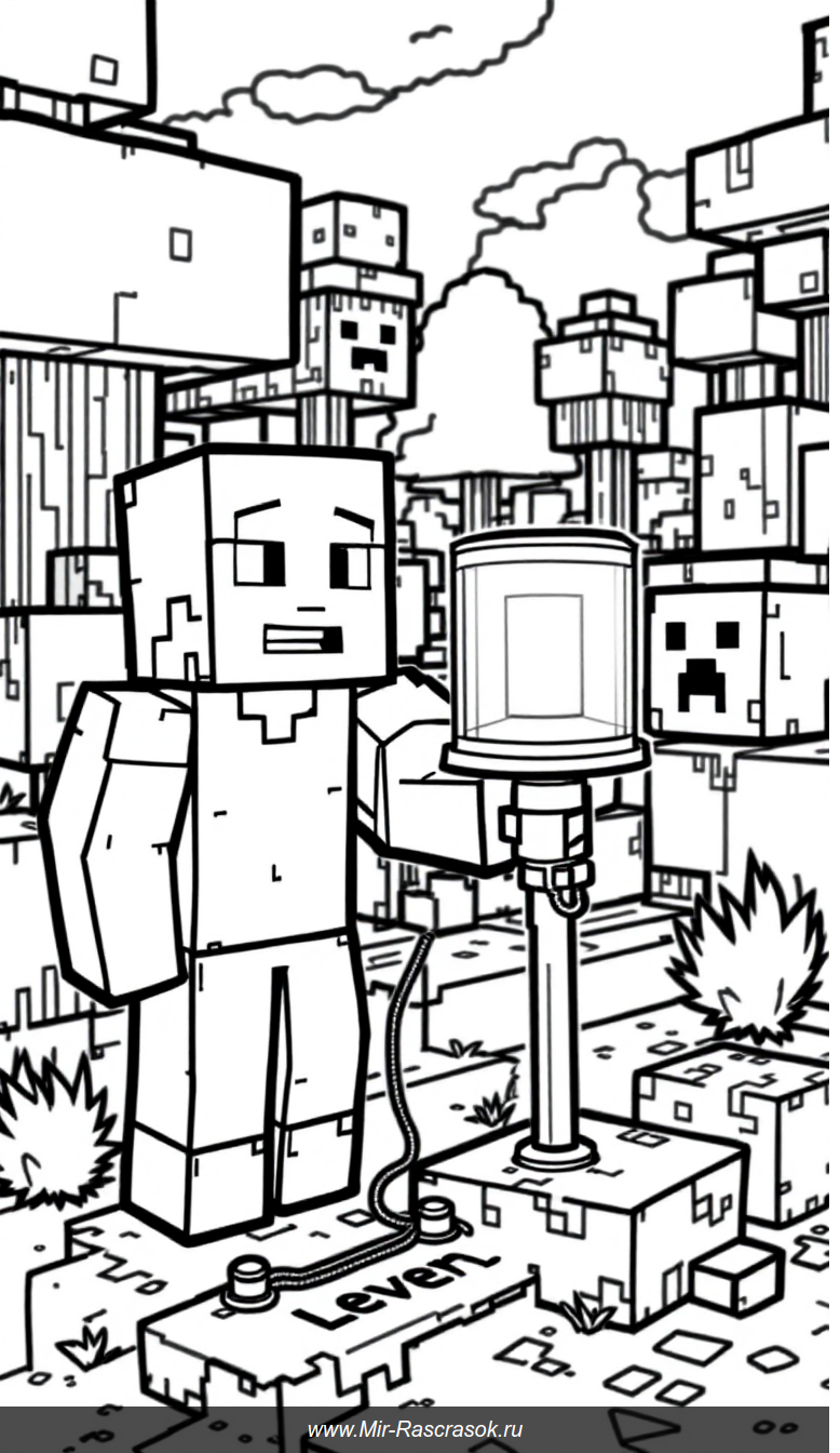 Раскраска Майнкрафт с простыми механизмами Редстоуна для детей