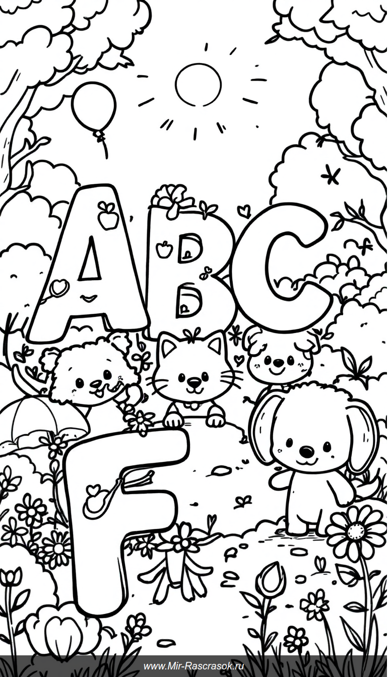 Веселое обучение буквам с раскраской для самых маленьких