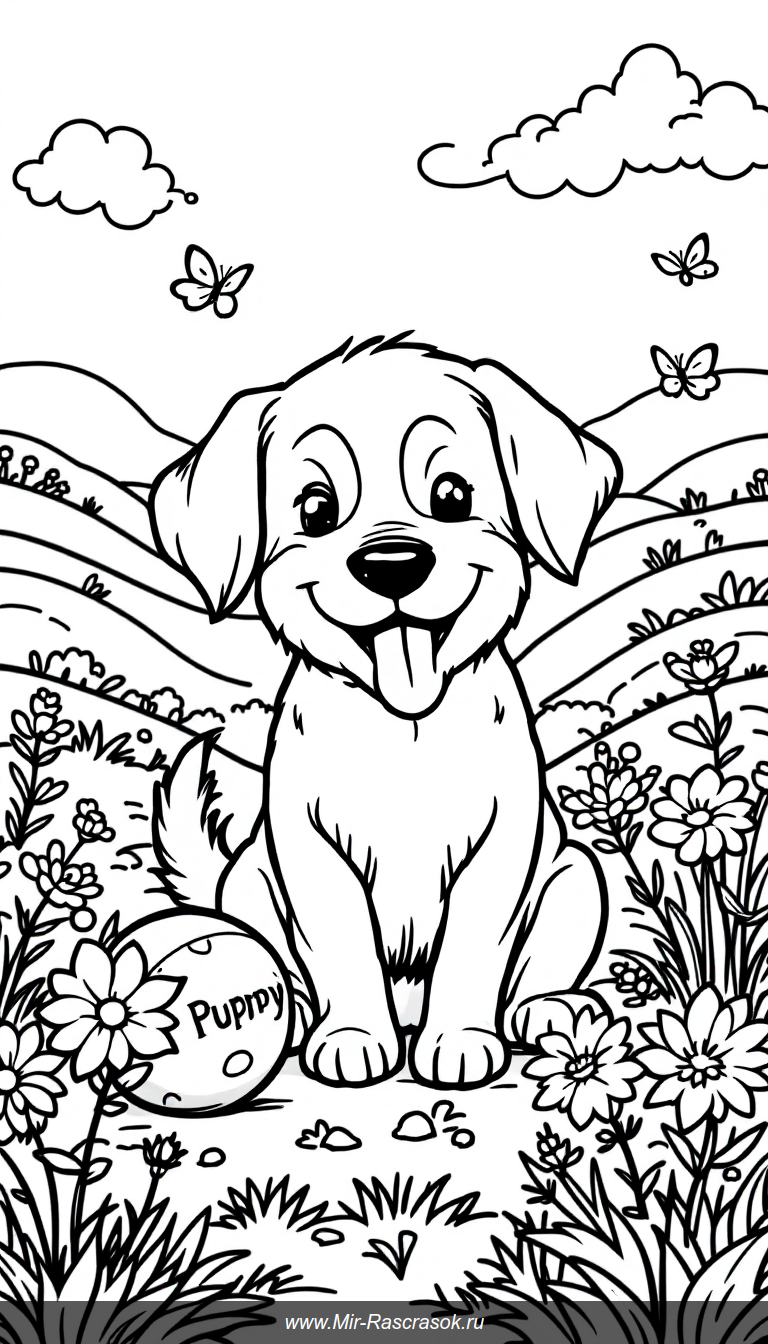 Веселая игра щенка на солнечном лугу