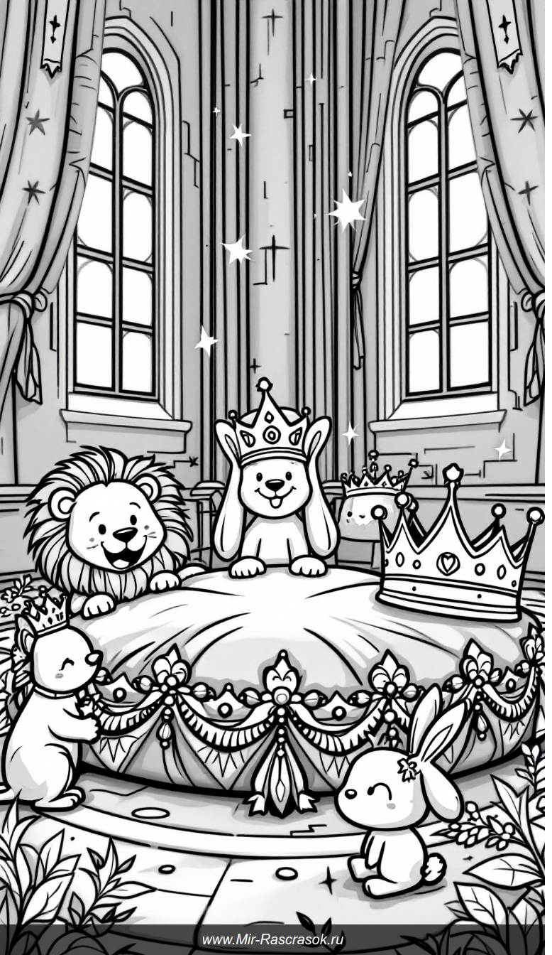 Волшебный замок и короны для яркой раскраски детей
