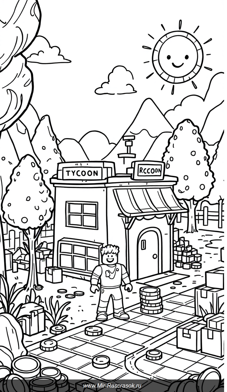 Раскраска Roblox Тайкун Веселое Детское Приключение в Мире Бизнеса