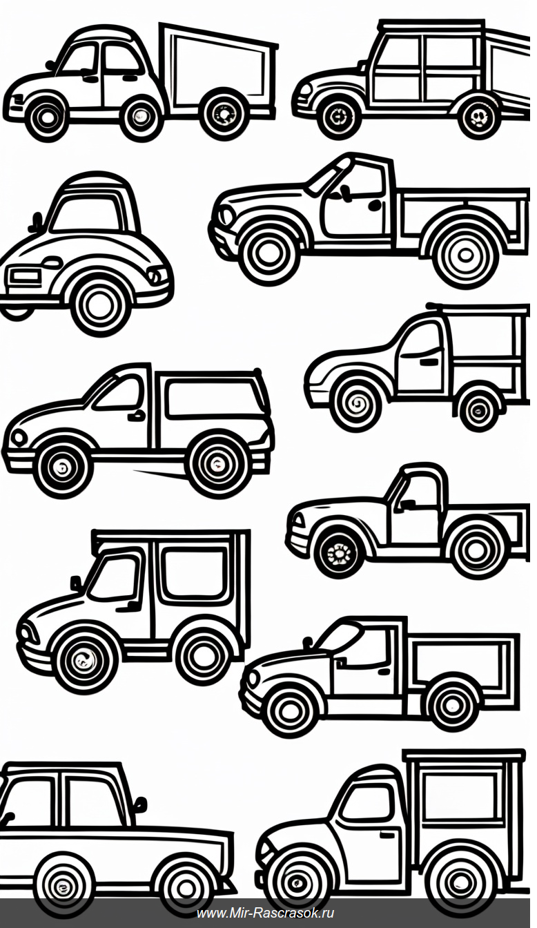 Простые машины и грузовики для раскрашивания малышам