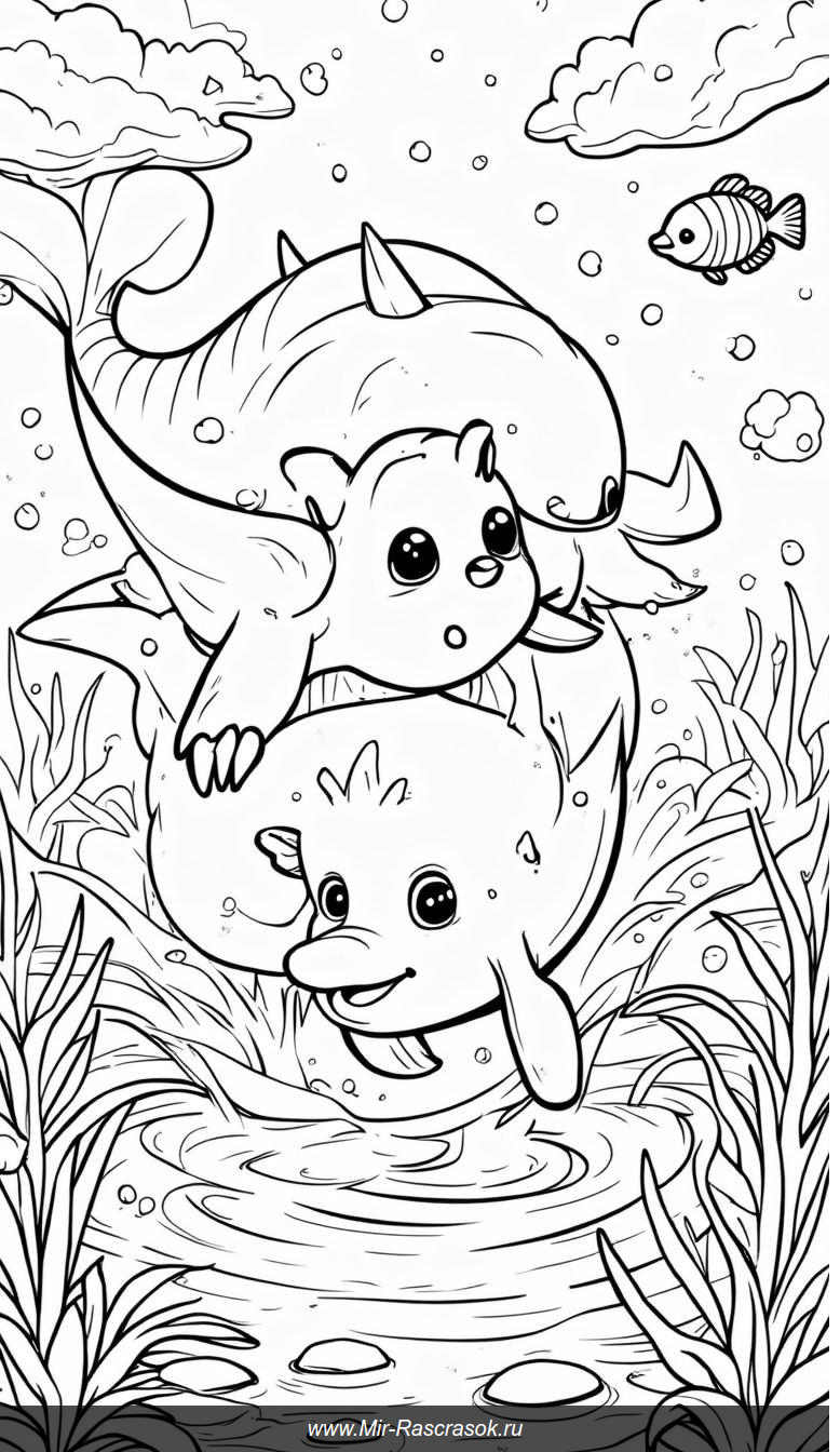 Раскраска Дельфин и Кит в Подводном Мире для Детей