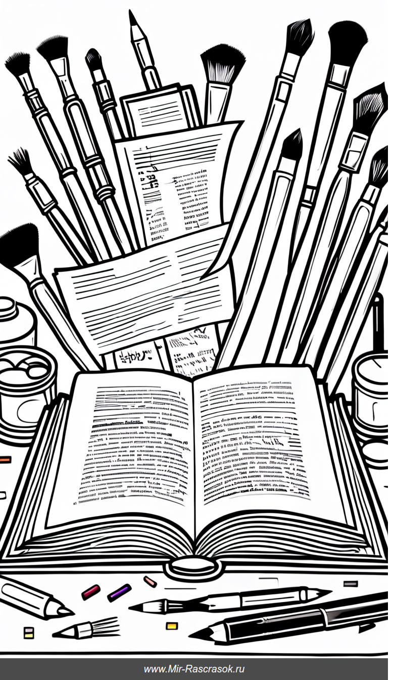 Раскраска вдохновения на уютном столе с художественными принадлежностями