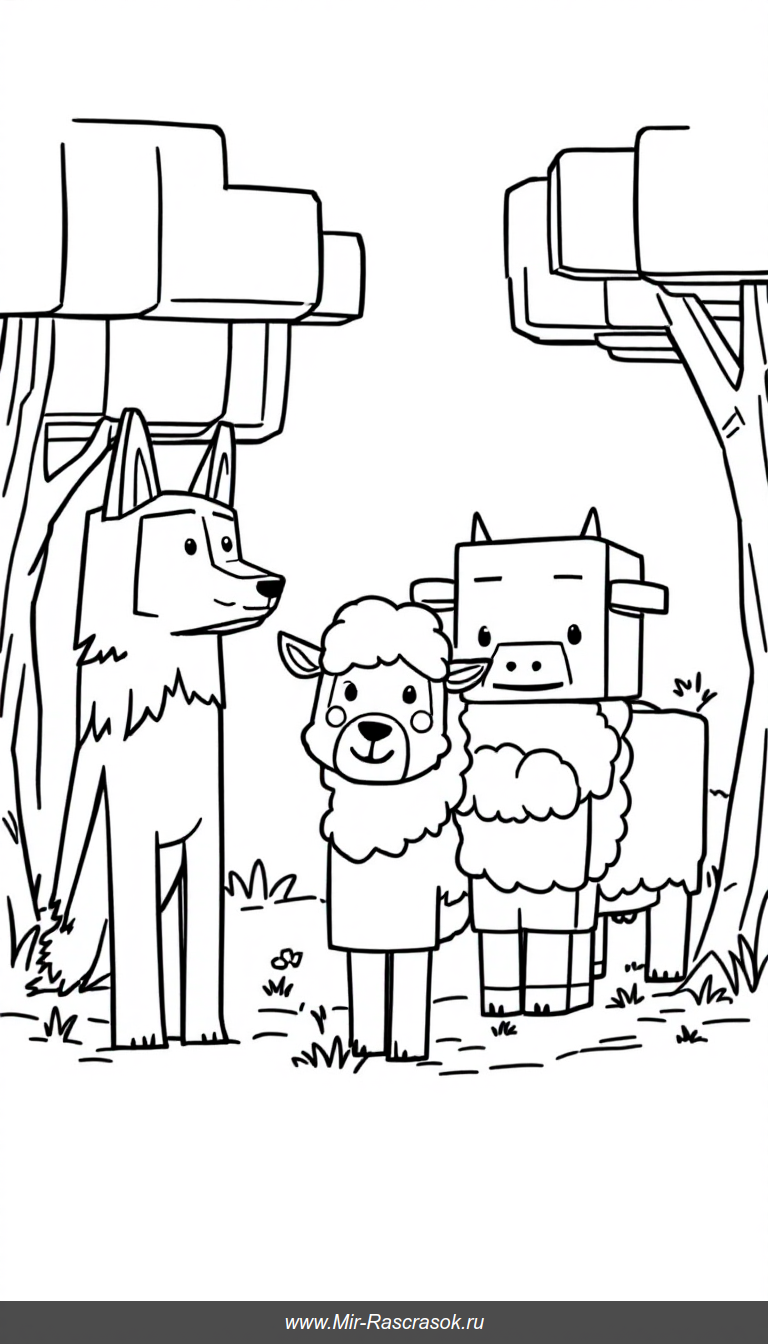 Раскраска Minecraft для детей с милыми простыми животными