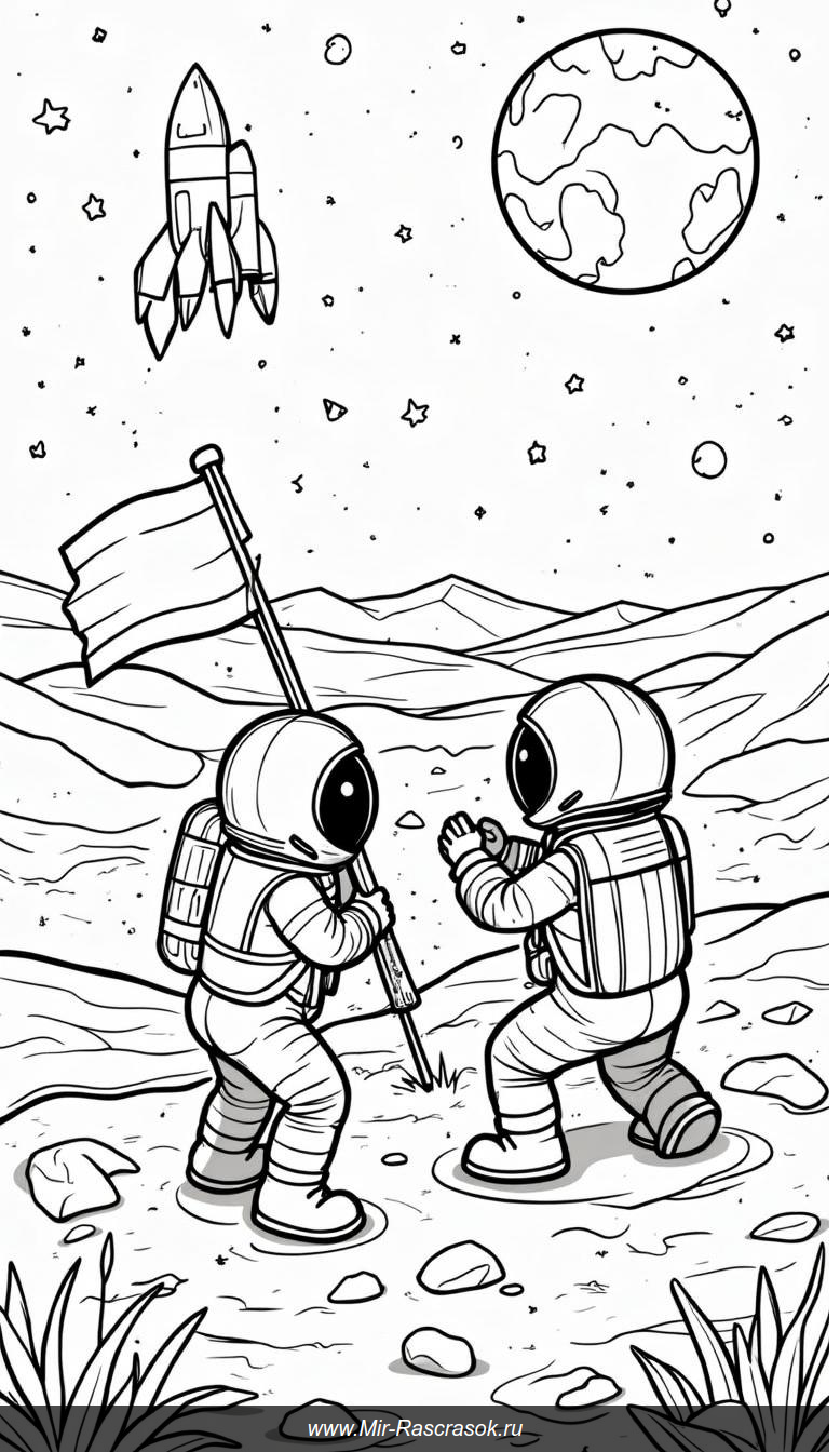 Рисуя на Луне: приключение астронавтов в вашем раскраске