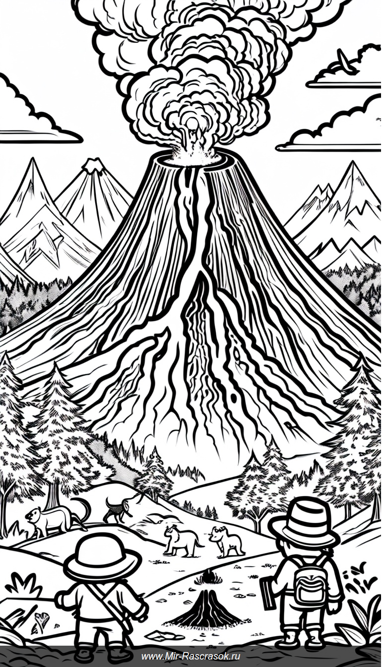 Волшебное раскрашивание вулкана с отважными животными-исследователями