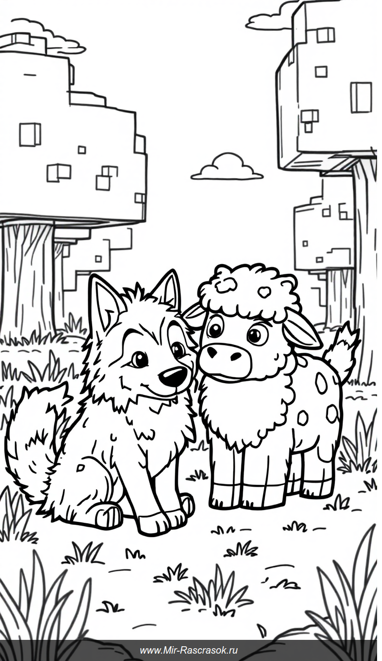 Раскраска Майкрофта с дружелюбными животными для увлекательного творчества детей