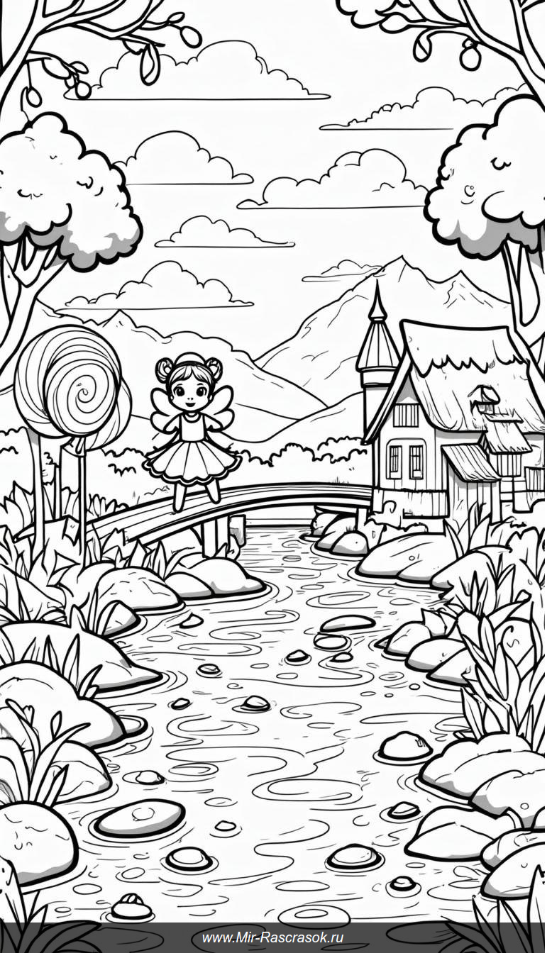 Раскраска Волшебная Страна Конфет с Леденцами и Пряниками