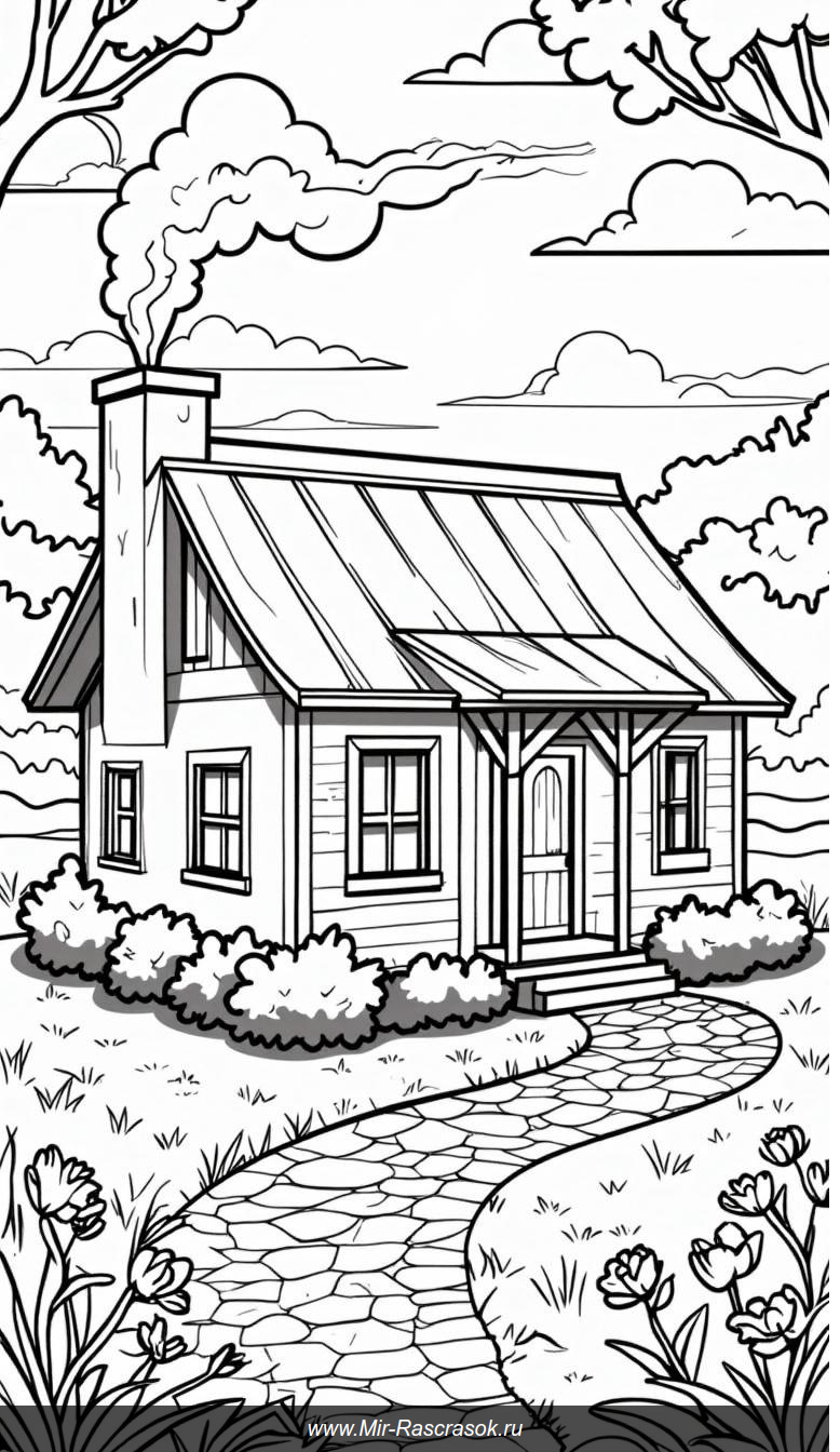 Теплый дом среди природы для вашего раскраски