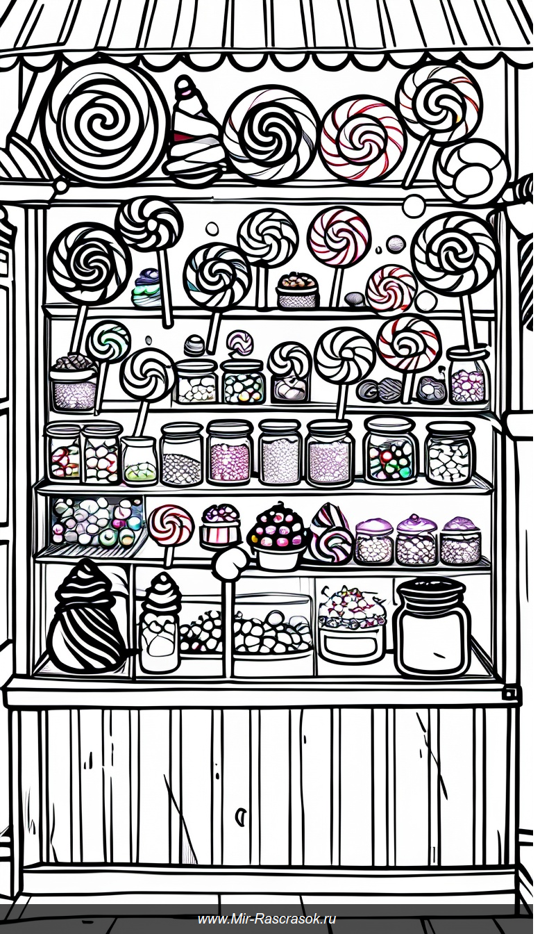 Волшебный магазин сладостей раскраска с конфетной феей