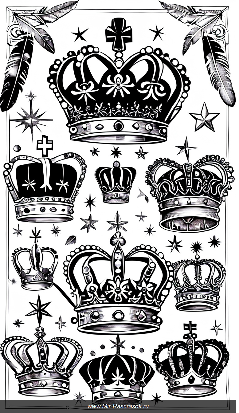 Короны мира раскраска с узорами драгоценностями и декоративными элементами